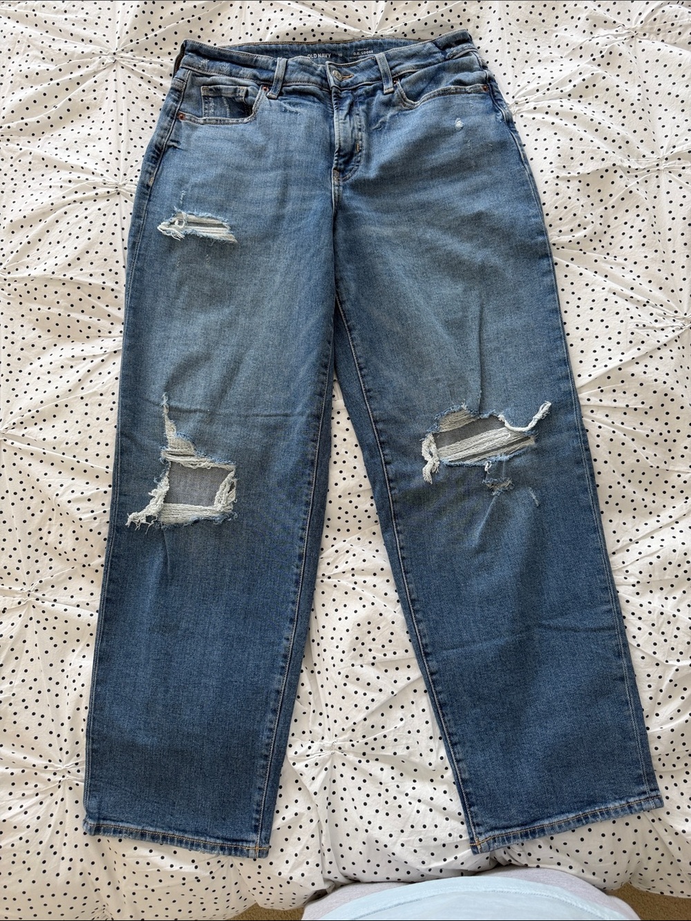Old Navy Distressed High Waist OG Loose Jeans- Blue